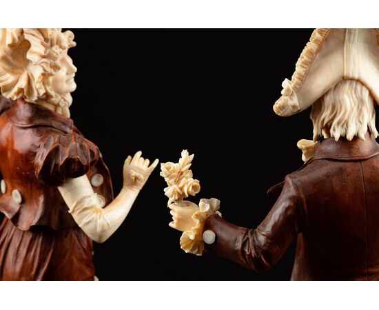 Pair of ivory and wood sculpture from the 19th century.     