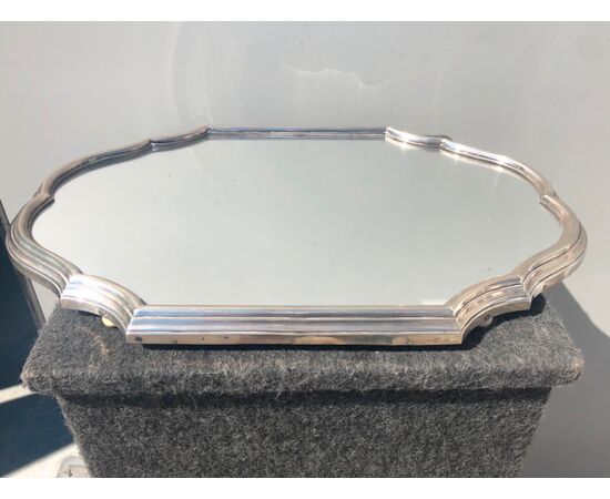 Embossed silver tray and mirror. Littorio bundle punch. Italy.     