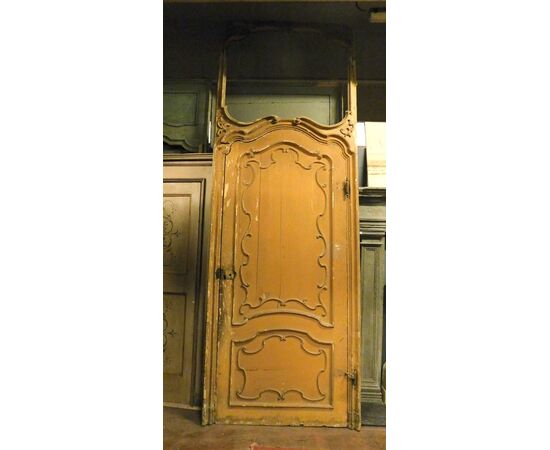 ptl519 - large lacquered door with frame, 18th century, mis. cm l 130 xh 360     