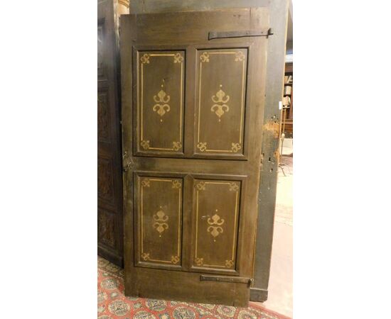 ptl512 - wooden door with 4 painted panels, 19th century, cm l 88 xh 190     