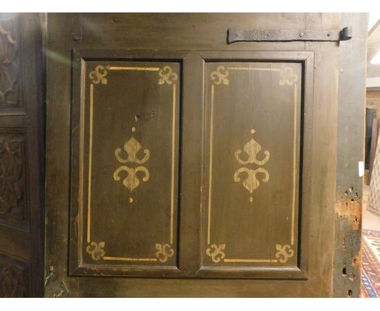  ptl521 - porta in legno a 4 pannelli dipinti, epoca '800, cm l 88 x h 190 