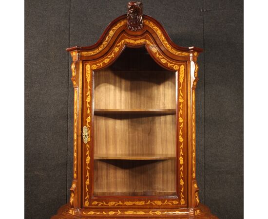Dutch display cabinet inlaid in walnut, maple and beech