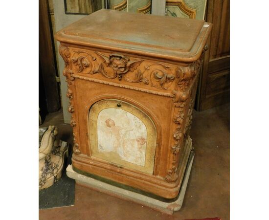 chp210 terracotta fireplace stove, meas. cm l 70 x d. 50 xh 96 cm     