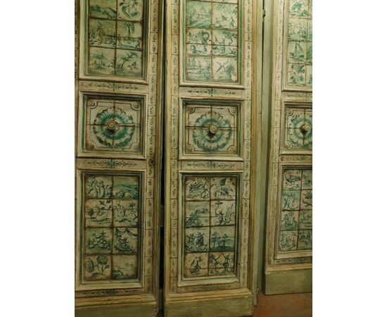 pts718 - n. 4 pairs of doors with oriental paintings, cm l 148 xh 274     