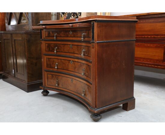 Concave dresser with 4 drawers in walnut and walnut burl     