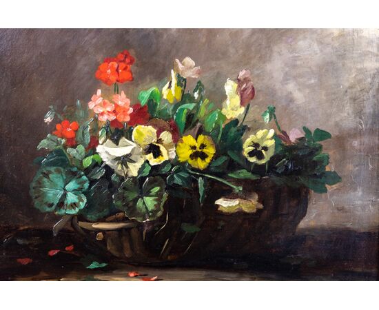 Oil painting with pansies     