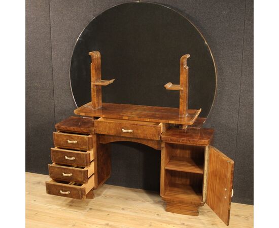 Italian dressing table in walnut and burl woods