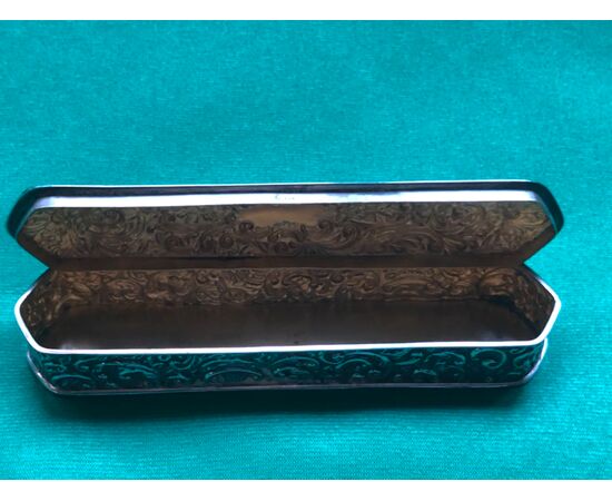 Embossed silver pen box with plant and rockery motifs Birmingham England 1912.     