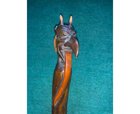 Wooden letter opener carved in a single piece depicting a devil&#39;s head.     