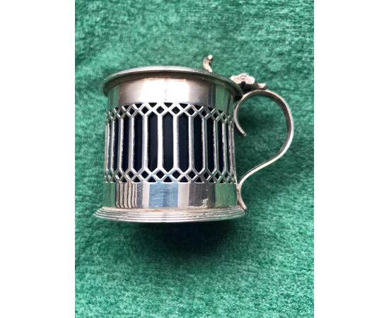 Silver gravy boat with geometric fretwork pattern.Chester, England. 1911.     