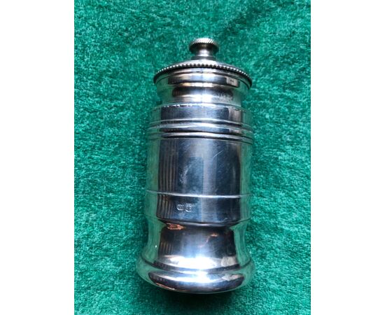Silver pepper mill with rocaille decoration Italy.     