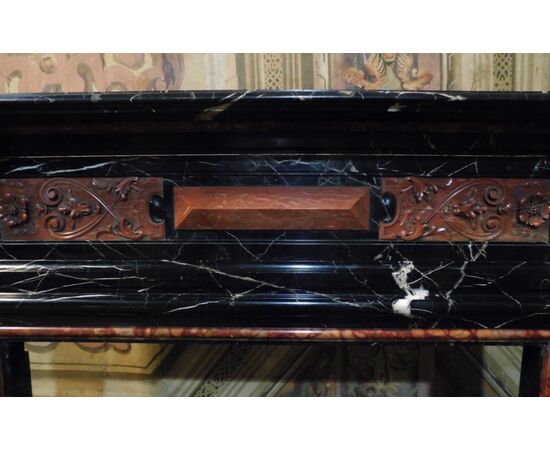 chm219 fireplace in inlaid marble, width. max l 190 xh tot. 156 x d. 45 cm     