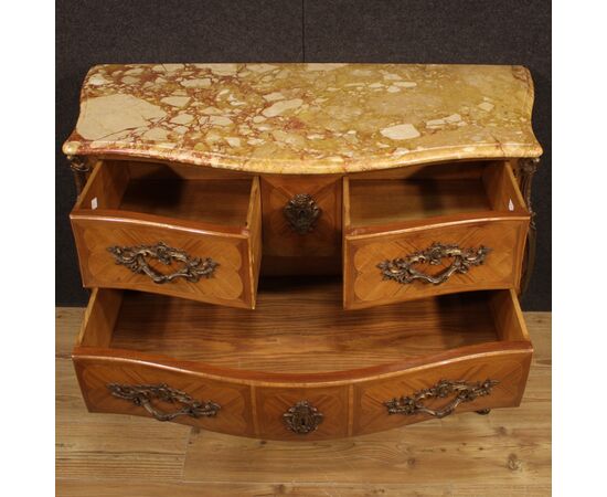 French inlaid dresser in Louis XV style with marble top