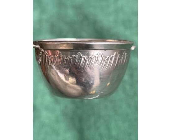 Silver colander with rocaille plant motifs. France     