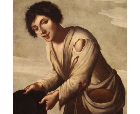 Antique Italian painting Beggar from 18th century