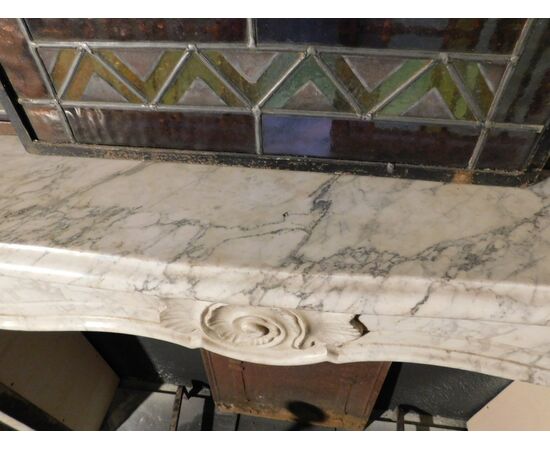 chm666 - camino in marmo bianco di Carrara, cm l 152 x h 112 x p. cm 29