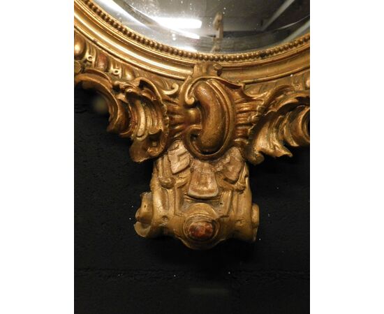 specc276 - gilded and carved mirror, 18th century, cm l 68 xh 112     