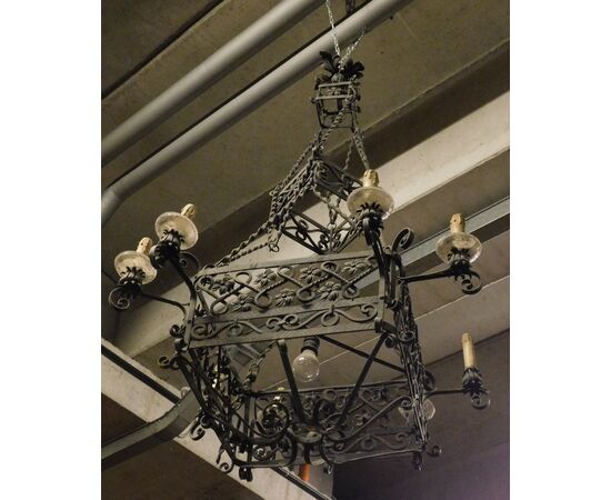 lamp172 - iron chandelier, 19th / 20th century, measuring cm l 80 xh 130     