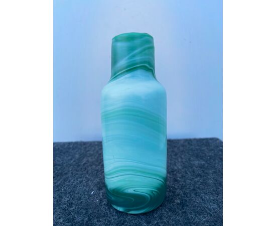Green glass jar with lattimo &#39;hairstyles&#39;. Murano     