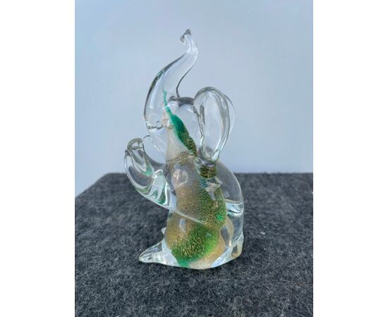 Submerged glass elephant with gold leaf inclusion.Murano.     