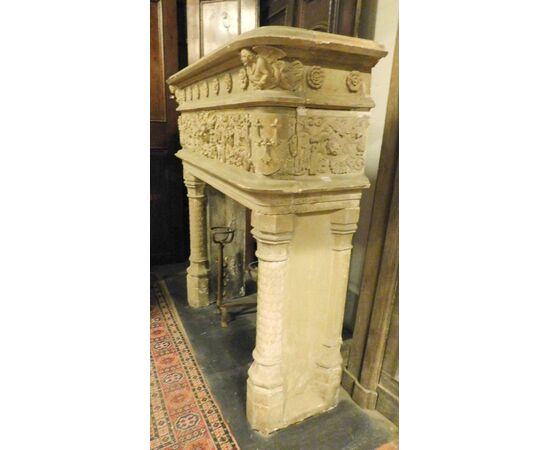 chp218 richly carved fireplace, meas. width max cm 158 xh cm 168     