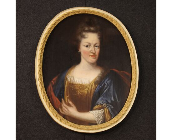Antique French painting portrait of a noble lady from 18th century