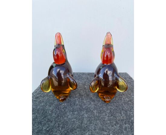 Pair of penguins (bookends?) In sommerso glass.Flavio Poli for Seguso.Murano     