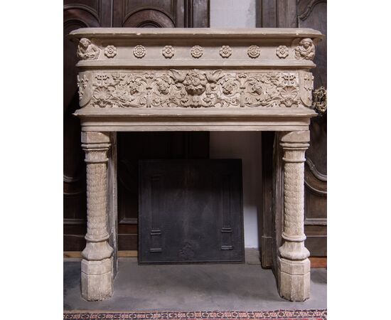 chp218 richly carved fireplace, meas. width max cm 158 xh cm 168     