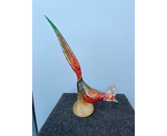 Bird in polychrome submerged glass with inclusion of bubbles and gold leaf Archimede Seguso     