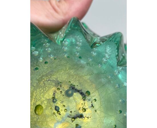 Submerged glass ashtray with bubble inclusions and gold leaf.Barovier     