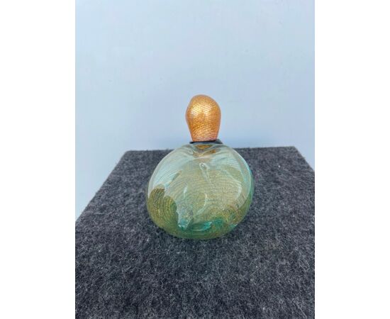Submerged glass duck with gold leaf inclusions.Signed by LIP Murano, 1989.     