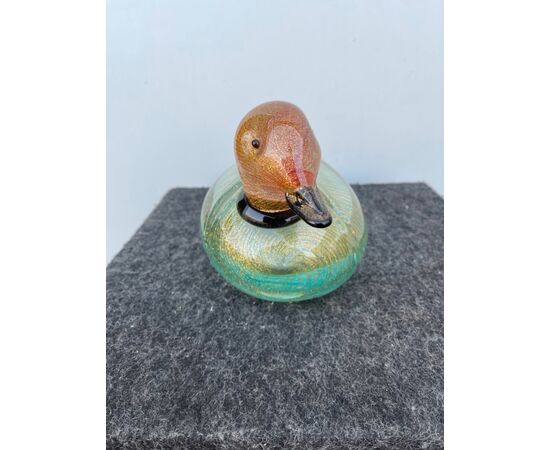 Submerged glass duck with gold leaf inclusions.Signed by LIP Murano, 1989.     