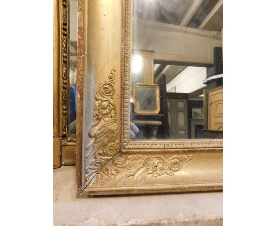 specc286 - simple gilded mirror, 19th century, size cm l 74 xh 139     