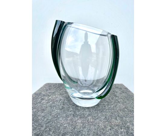 Heavy glass vase with green applications in relief.Murano.     