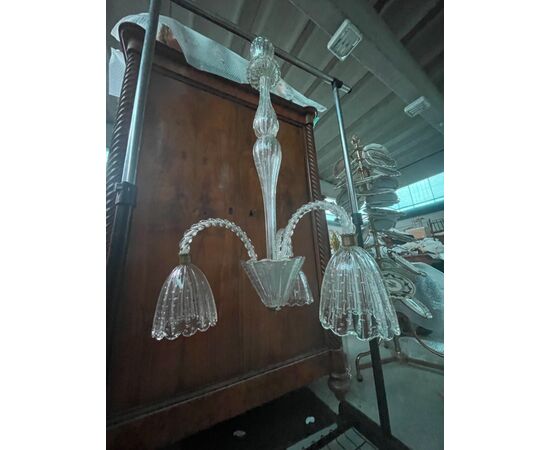 Transparent glass bubble chandelier with three lights.Murano.     