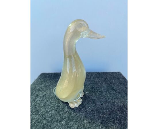 Submerged glass duck with gold leaf inclusions.Flavio Poli for Seguso.Murano.     