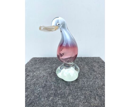 Two-color glass duck with iridation.Seguso, Murano.     