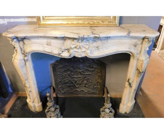 chm672 - white marble fireplace, 18th century, meas. cm l 145 xh 108     