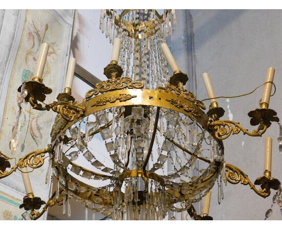 lamp174 - gilded bronze chandelier, 19th century, measuring cm l 120 xh 110     