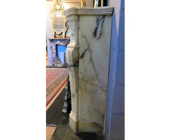 chm672 - camino in marmo bianco, epoca '700, mis. cm l 145 x h 108 