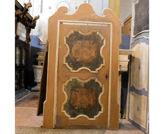 ptl538 - lacquered door with painted panels, period &#39;6 /&#39; 700, cm l 170 xh 290     