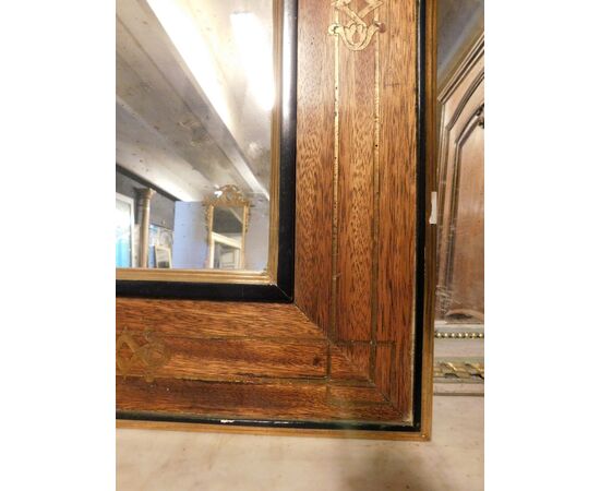 specc300 - walnut mirror with golden inlays, early 1900s, measuring cm l 80 xh 100     