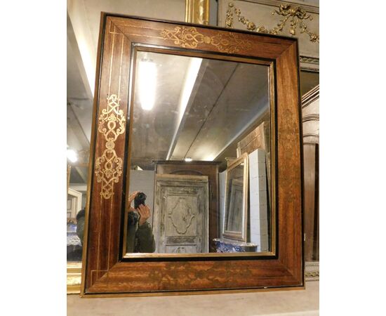 specc300 - specchiera in noce con intarsi dorati, epoca primi '900, misura cm l 80 x h 100