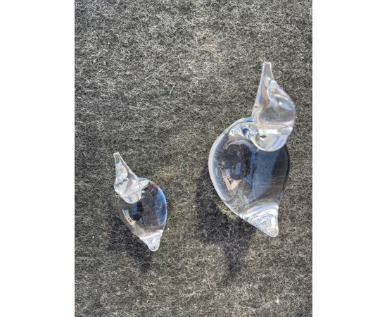 Pair of ducks in transparent crystal.Signed at the diamond point.     