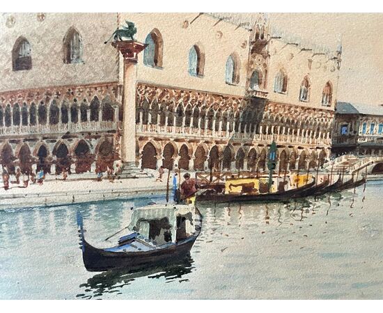 Pair of watercolors depicting Venice signed Biondetti     