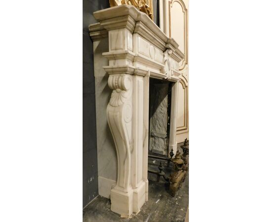 chm681 - fireplace in white Carrara marble, 19th century, cm l 145 xh 124     