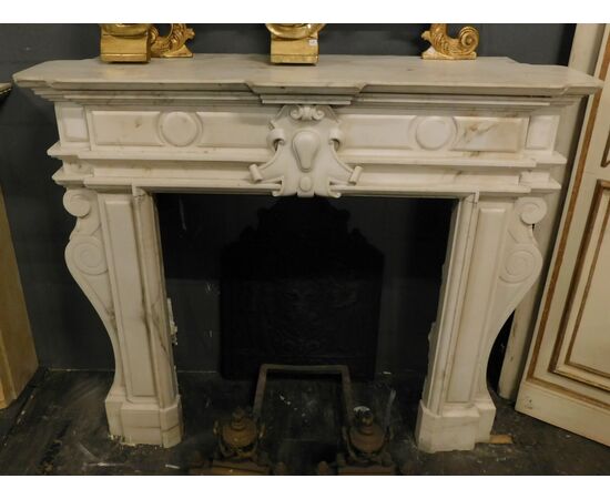 chm681 - fireplace in white Carrara marble, 19th century, cm l 145 xh 124     