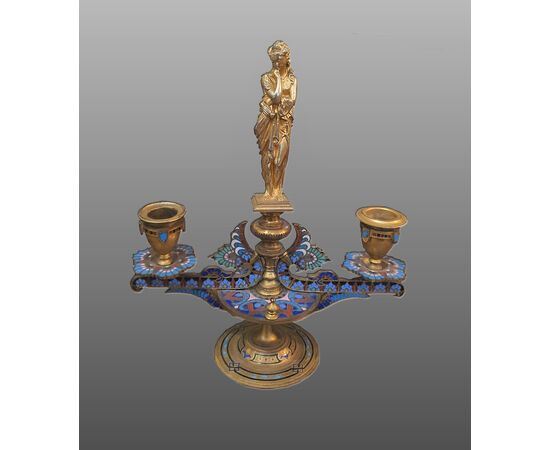 Coppia di candelabri - Bronzo dorato, Smalto cloisonné - XIX secolo