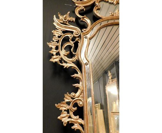 specc307 - gilded and carved mirror, with coping, first half of the 20th century, size cm l 100 xh 176     