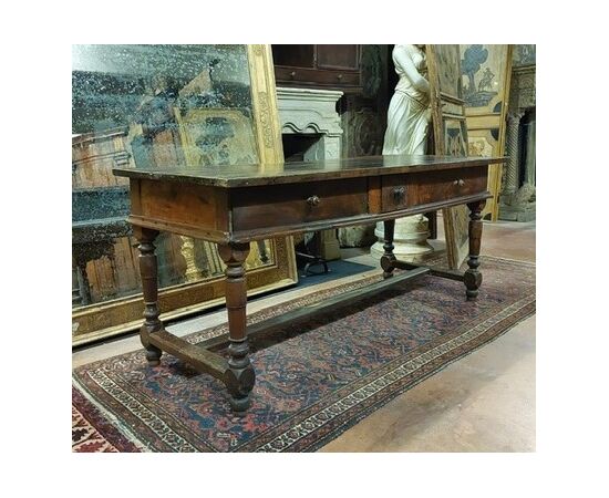 tav206 - walnut table with sliding drawers, 19th century, cm l 185 xh 78     